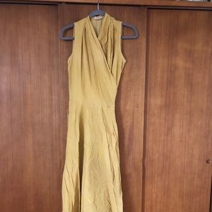 Gorgeous vintage yellow linen wrap dress